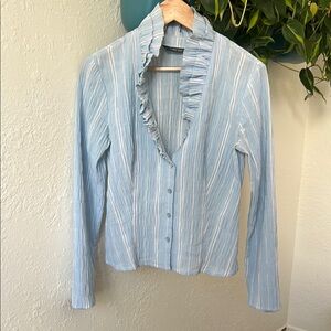 Blue Ruffled Long Sleeve Blouse